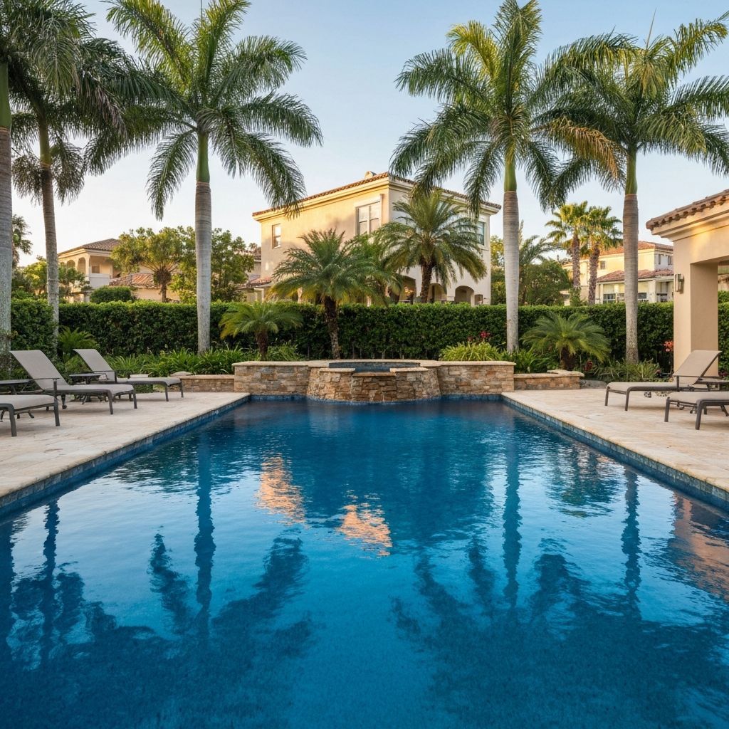 Resort-style pool with tropical landscaping